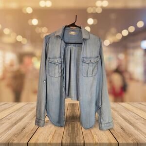 Altar'd State Light Blue Denim Style Long Sleeve Button-Up Blouse – Size Small